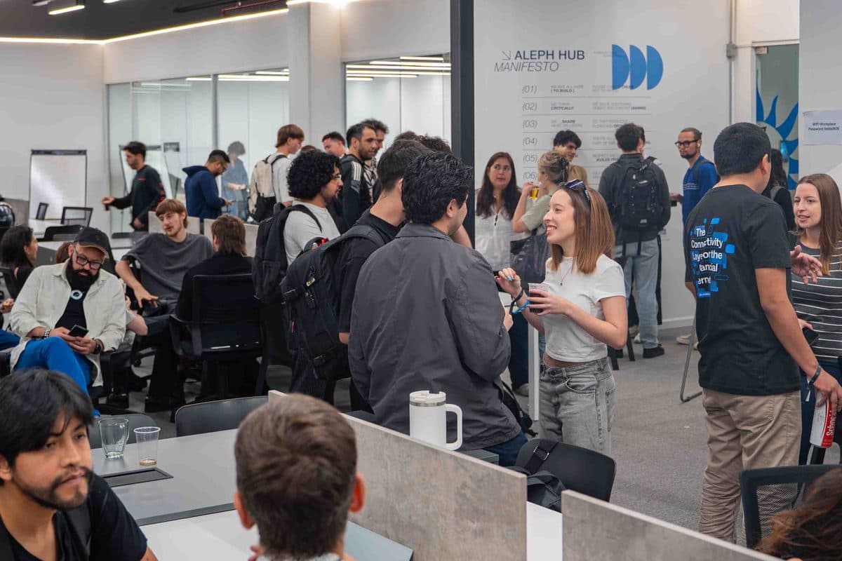 Builders working at the Aleph Hub in Buenos Aires