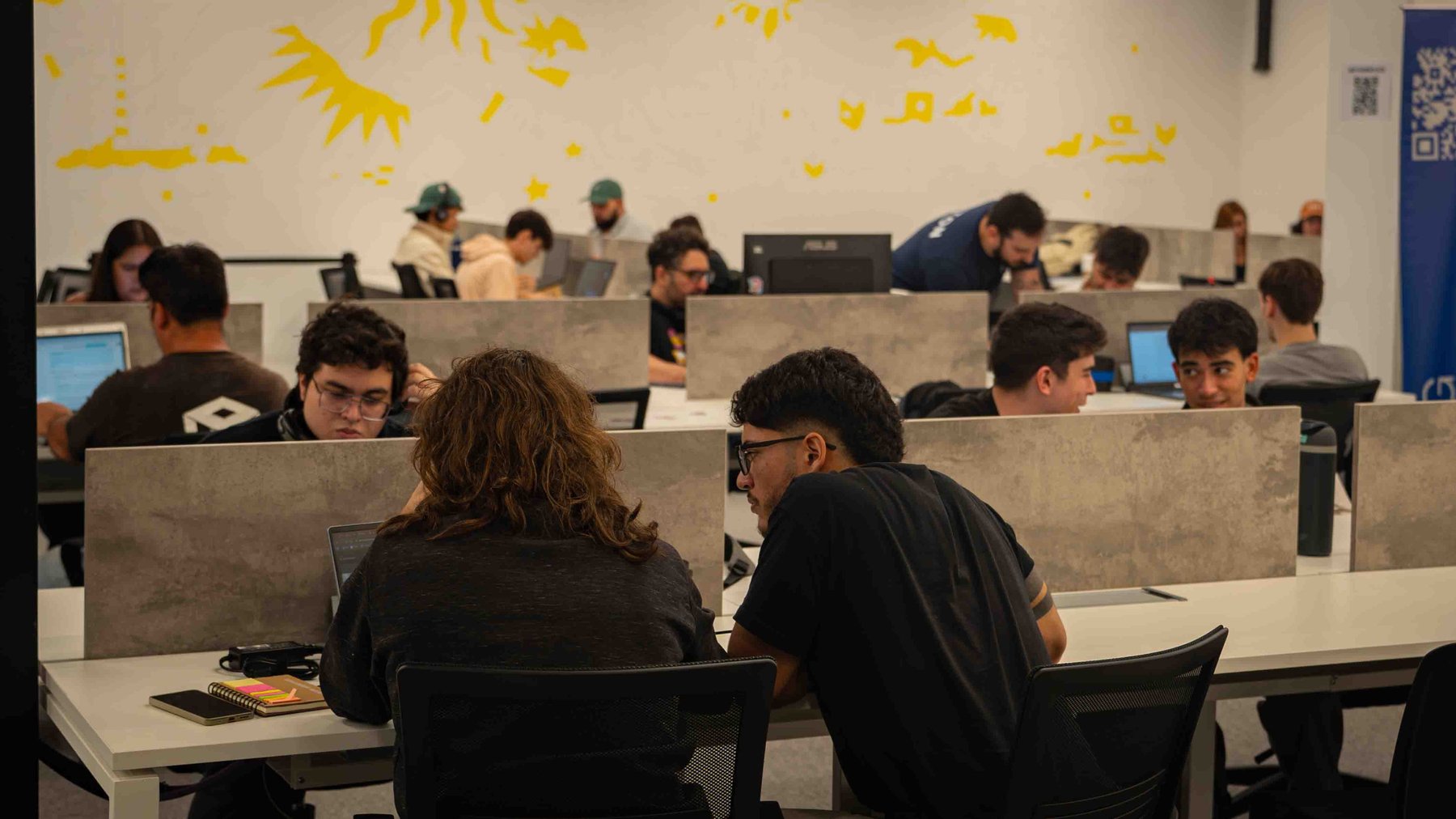 Work tables during the hacking hours